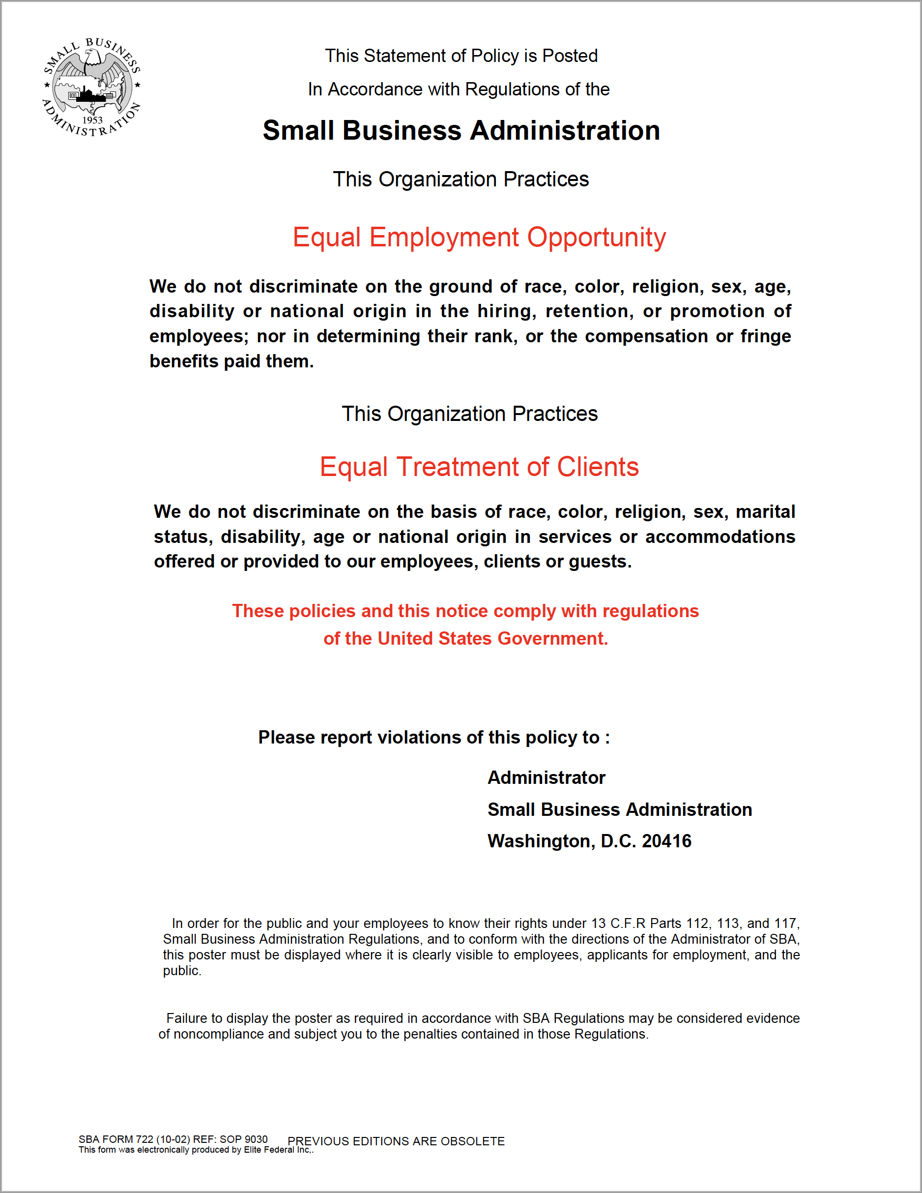 Equal Employment Opportunity Poster in English