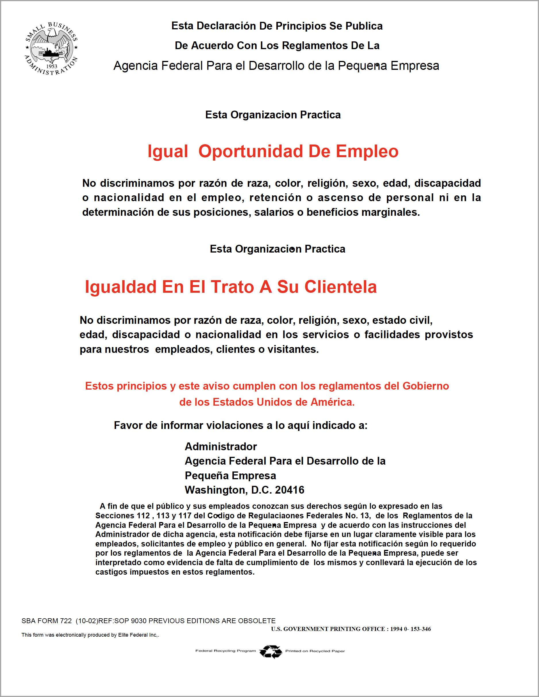 Equal Employment Opportunity in Spanish